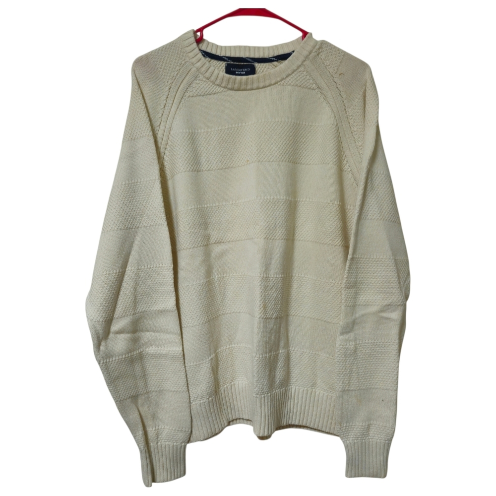 Lands End Drifter Knit Pull Over Sweater 100% Baumwolle Cream Preppy Mens XL